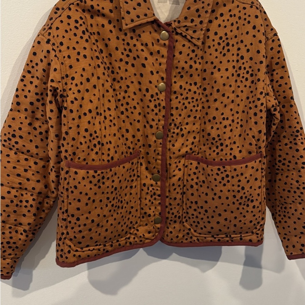 Marine Layer Brown Puffer Jacket with Black Dots